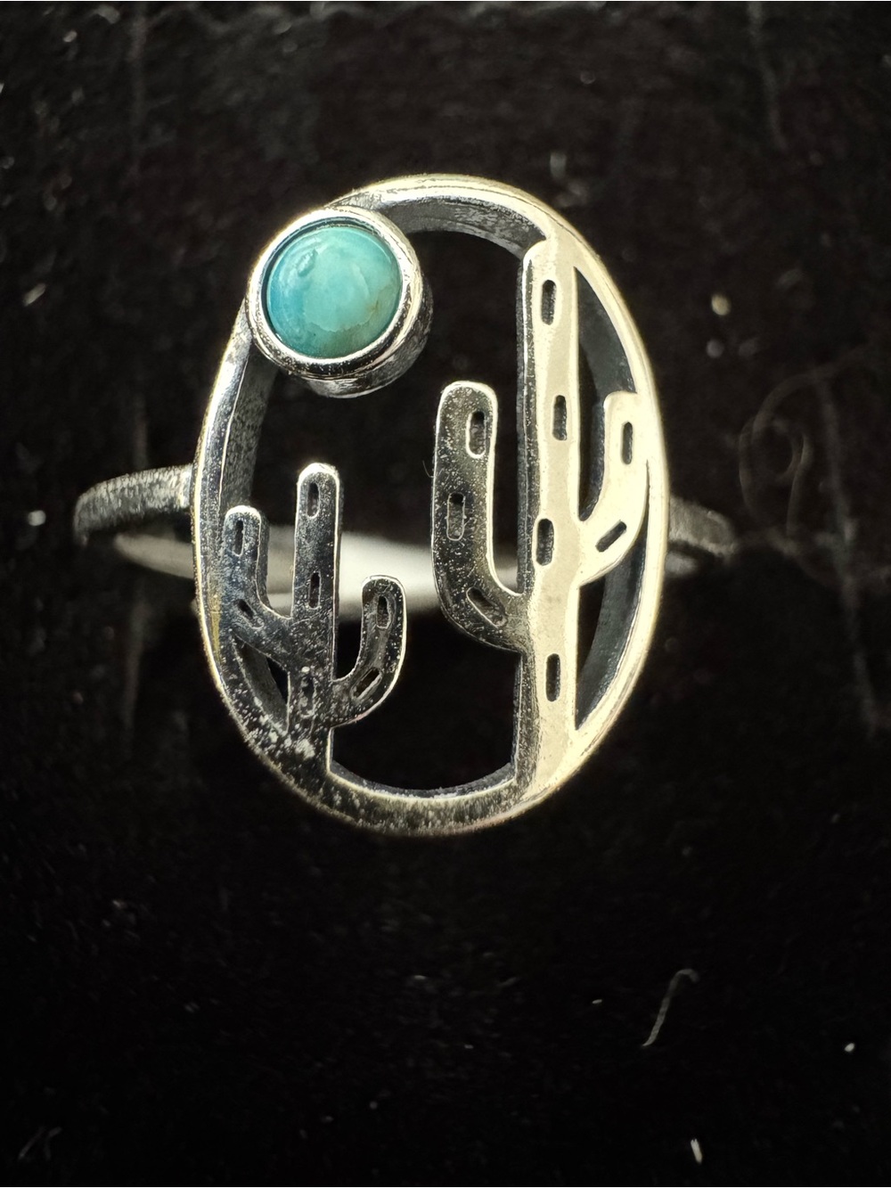 Sterling Silver Cactus Ring with Turquoise Stone - Women's Jewelry